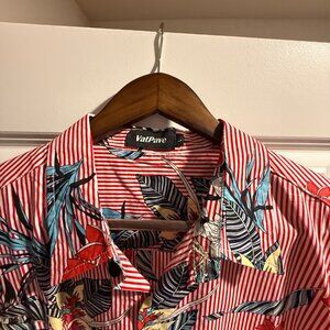 VatPave Men's Large Red & White Floral Hawaiian Shirt